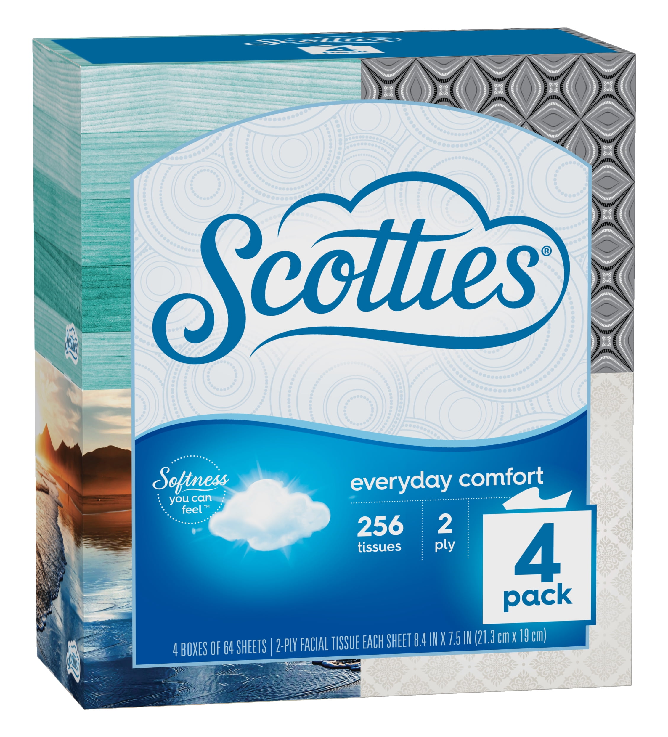 Everyday Comfort Facial Tissues, 64 Tissues per Box, 4 Cube Packs (256