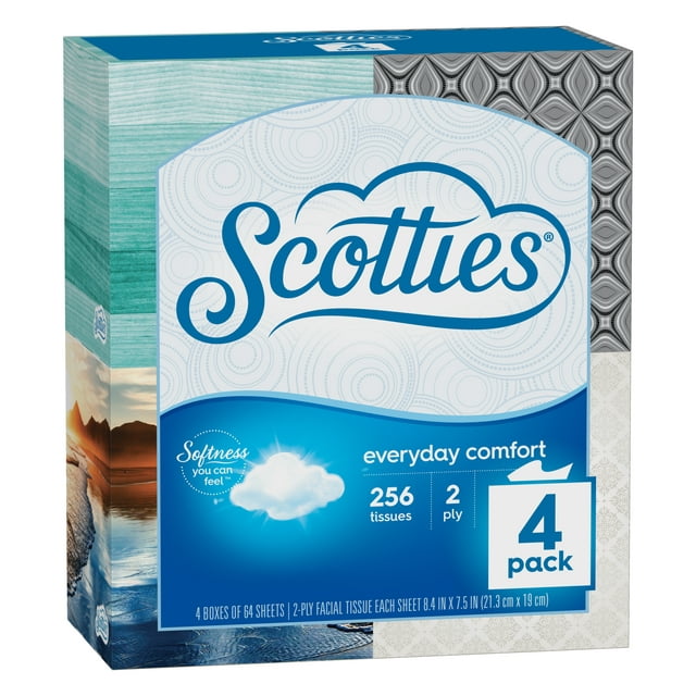 Everyday Comfort Facial Tissues, 64 Tissues per Box, 4 Cube Packs (256