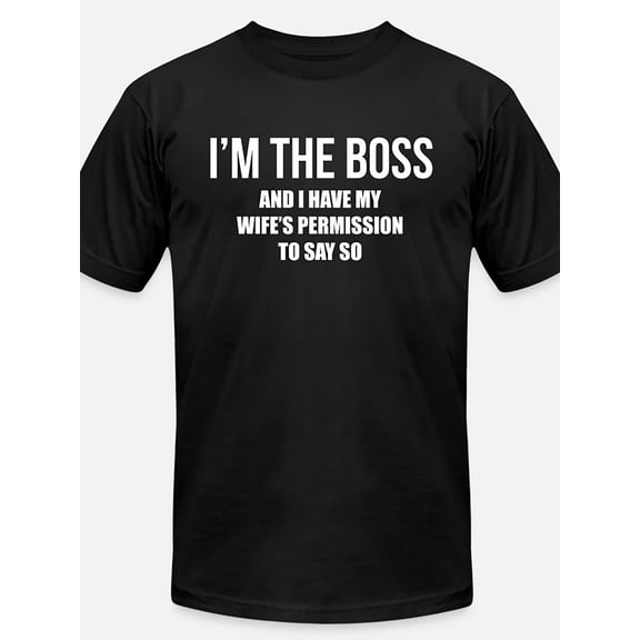 Everyday Comfort | Men's "I'm the Boss, Have My Wife's Permission" Funny Graphic T-Shirt - Black Cotton, Short Sleeve, Crew Neck, Machine Washable