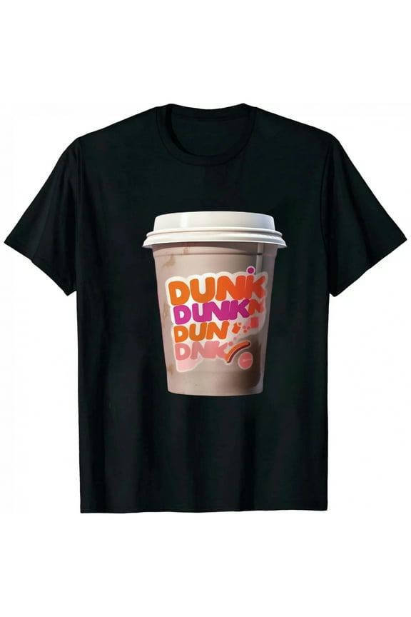 [Everyday Comfort] Women's Dunkin' Donuts Graphic Tee - Soft 100% Cotton, Casual Short Sleeve Crewneck T-Shirt with Coffee Cup Print, Perfect for Daily Wear & Work, Machine Washable