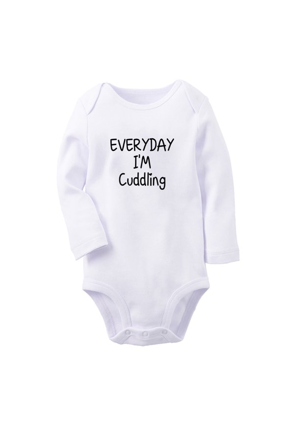 Everyday I'm Cuddling Funny Rompers, Newborn Baby Unisex Bodysuits, Infant Jumpsuits, Toddler 0-12 Months Kids Long Sleeves Oufits (White, 0-6 Months)