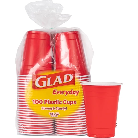 Everyday Disposable Plastic Cups - Red Plastic Party Cups for All Occasions - Heavy Duty Plastic Drinking Cups for Parties or Everyday - 16 Ounce, 100 Count