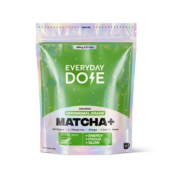 Everyday Dose Powdered Matcha Tea, Mushroom Japanese Ceremonial Grade Matcha Powder Blend, 3.5 oz