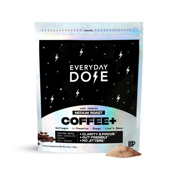 Everyday Dose Mushroom Coffee Medium Roast Coffee+, 100% Arabica Coffee with Collagen for Calm, Focus & Energy, 3.6 oz