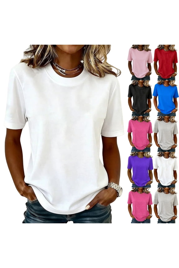 Everyday Essential Crew Neck T-Shirt for Women - Soft Solid Color Short Sleeve Top, Relaxed Fit Casual Basic Tee for Layering Pink XL