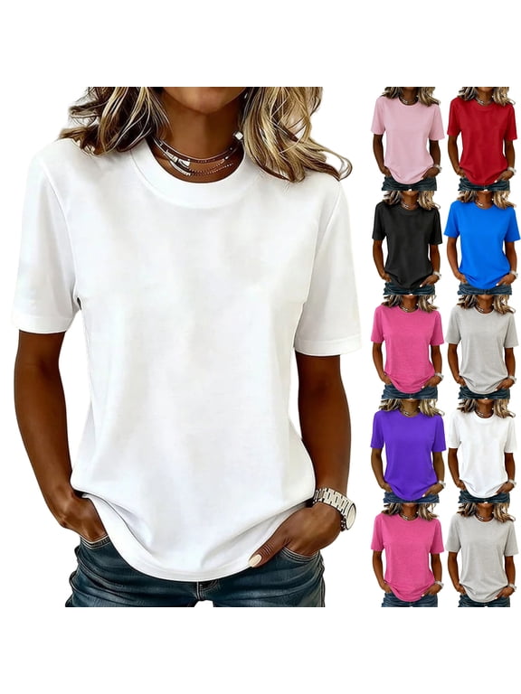 Everyday Essential Crew Neck T-Shirt for Women - Soft Solid Color Short Sleeve Top, Relaxed Fit Casual Basic Tee for Layering Purple XXL