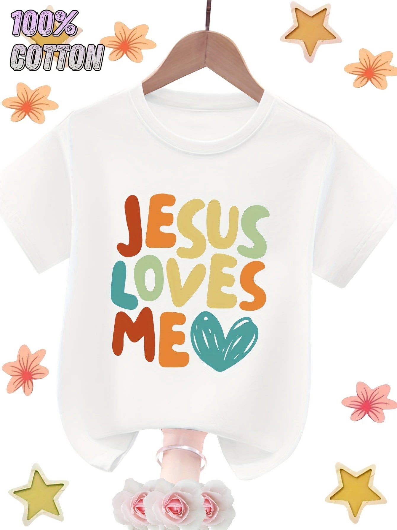 Everyday Essential, Jesus Loves Me Print, Girls' Casual &amp; Comfy Cotton ...