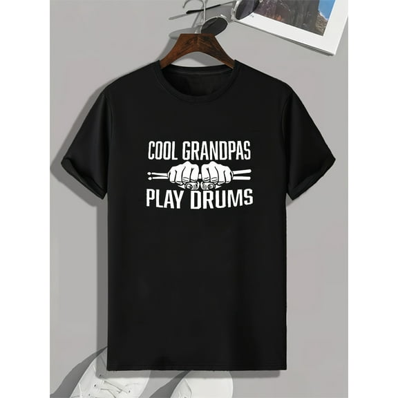 Everyday Essential, Men's Stylish Crew Neck T-Shirt - Casual Polyester Blend, Machine Washable, Letter Print Design for Spring & Summer