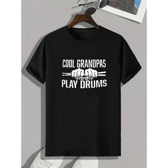 Everyday Essential, Men's Stylish Crew Neck T-Shirt - Casual Polyester Blend, Machine Washable, Letter Print Design for Spring & Summer