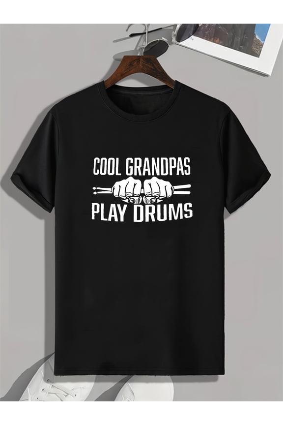 Everyday Essential, Men's Stylish Crew Neck T-Shirt - Casual Polyester Blend, Machine Washable, Letter Print Design for Spring & Summer