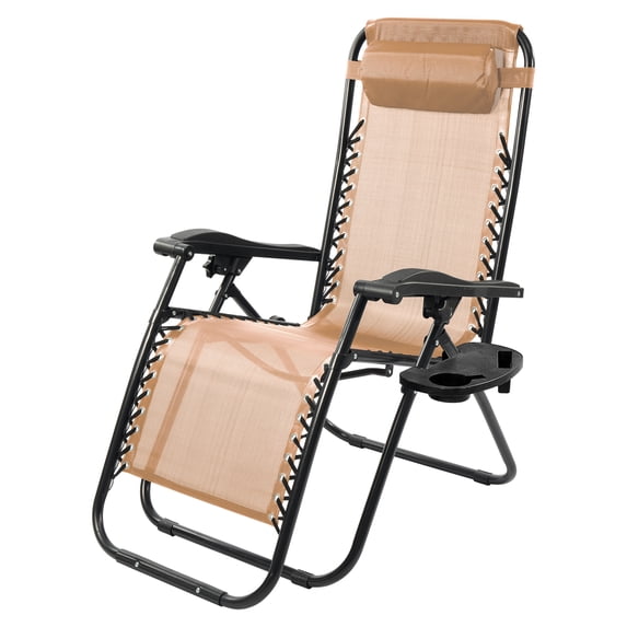 FlexWave Outdoor Reclining Lounge Chair Set, Zero Gravity Chairs,1 Piece/Set or 2 Piece/Set,with Headrest & Cup Holder, Foldable,for Lawn, Poolside, Beach, Camping