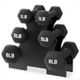 thumbnail image 1 of BalanceFrom 32 lb Neoprene Coated Iron Dumbbell Hex Weights Set with Stand, Black, 1 of 13