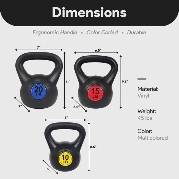 BalanceFrom Set of 3 Vinyl Kettlebell with 10-, 15-, and 20-Pound Weights