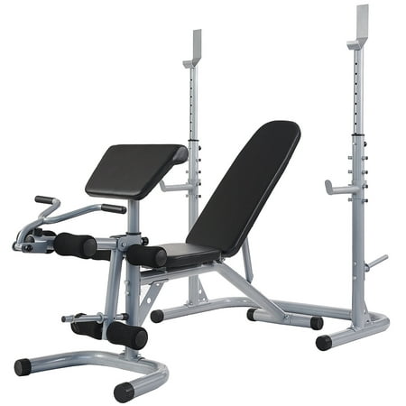 Everyday Essentials Multifunctional Workout Station Adjustable Olympic Workout Bench with Squat Rack, Leg Extension, Preacher Curl, and Weight Storage