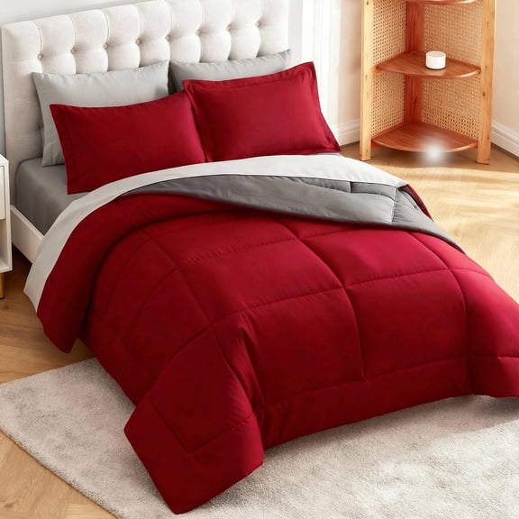 King Size Bedding Comforter Set 7-Piece,Luxurious Microfiber For All Season,Bed in a Bag with Sheet,Comforter And Pillowcases,Red