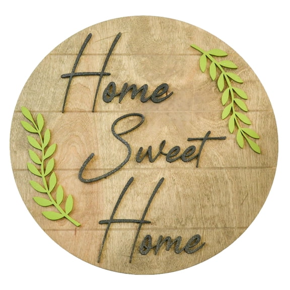 Everyday Family Door Hanger - Farmhouse Shiplap Round Front Porch Decor - Black White Green Brown (Home Sweet Home)