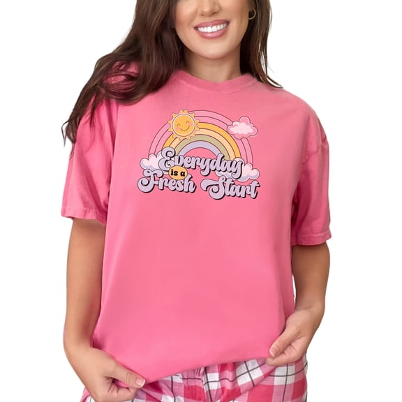 Everyday is a Fresh Start T Shirt, Motivational Quote T Shirt, Positive Vibes Rainbow Tee, Inspirational Graphic Tee, Crunchberry Comfort Colors T-Shirt, Medium