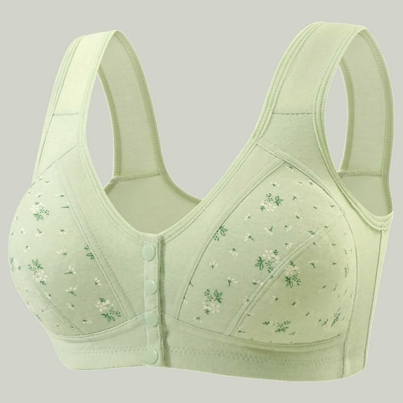 Everyday Full Coverage Bras for Women - Woman's Printing Front Buckle Elastic Style Medium Sized Bra without Steel Rim Green 46