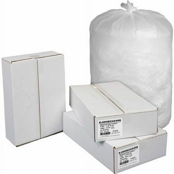 Everyday Genuine Joe High-Density Can Liners - 10 gal Capacity - 24" Width x 24" Length - 0.20 mil (5 Micron) Thickness - High Density - Natural - Resin - 1000/Carton - Office | Bundle of 2 Cartons
