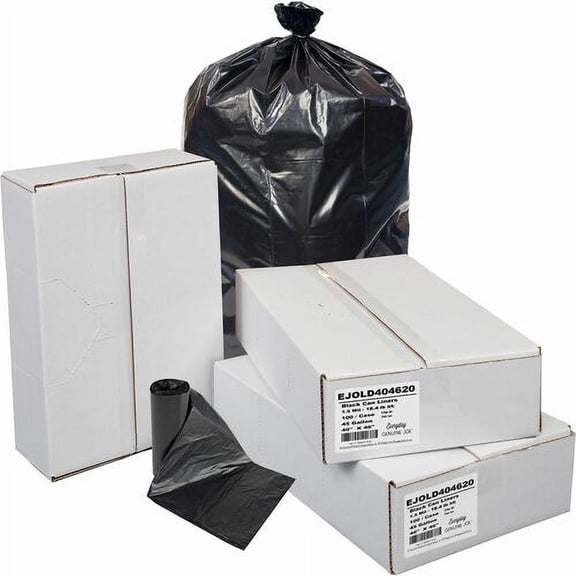 Everyday Genuine Joe Low-Density Can Liners - 45 gal Capacity - 40" Width x 46" Length - 1.50 mil (38 Micron) Thickness - Low Density - Black - Resin - 100/Carton - Office Was | Bundle of 2 Cartons