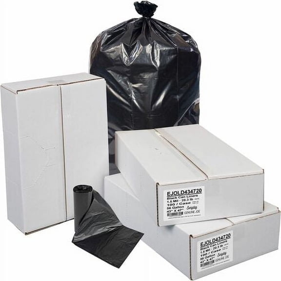 Everyday Genuine Joe Low-Density Can Liners - 45 gal Capacity - 43" Width x 47" Length - 1.50 mil (38 Micron) Thickness - Low Density - Black - Resin - 100/Carton - Office Was | Bundle of 2 Cartons