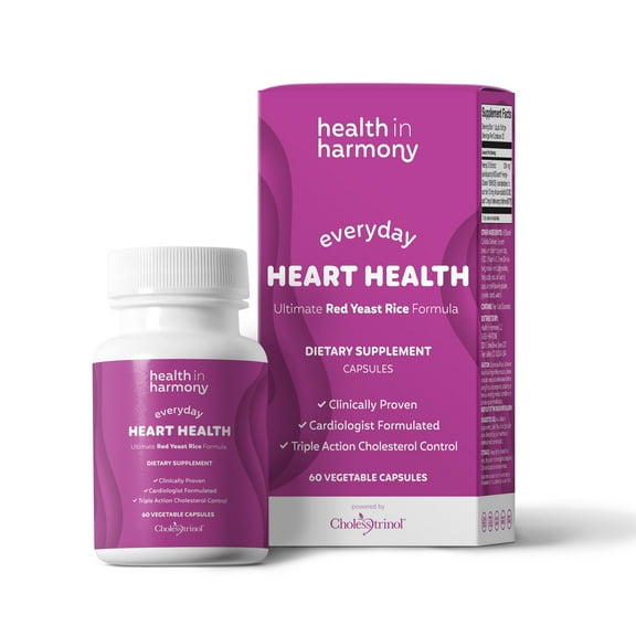 Everyday Heart Health- Red Yeast Rice Formula Powered By Cholesstrinol (60 Count Vegetable Capsules)