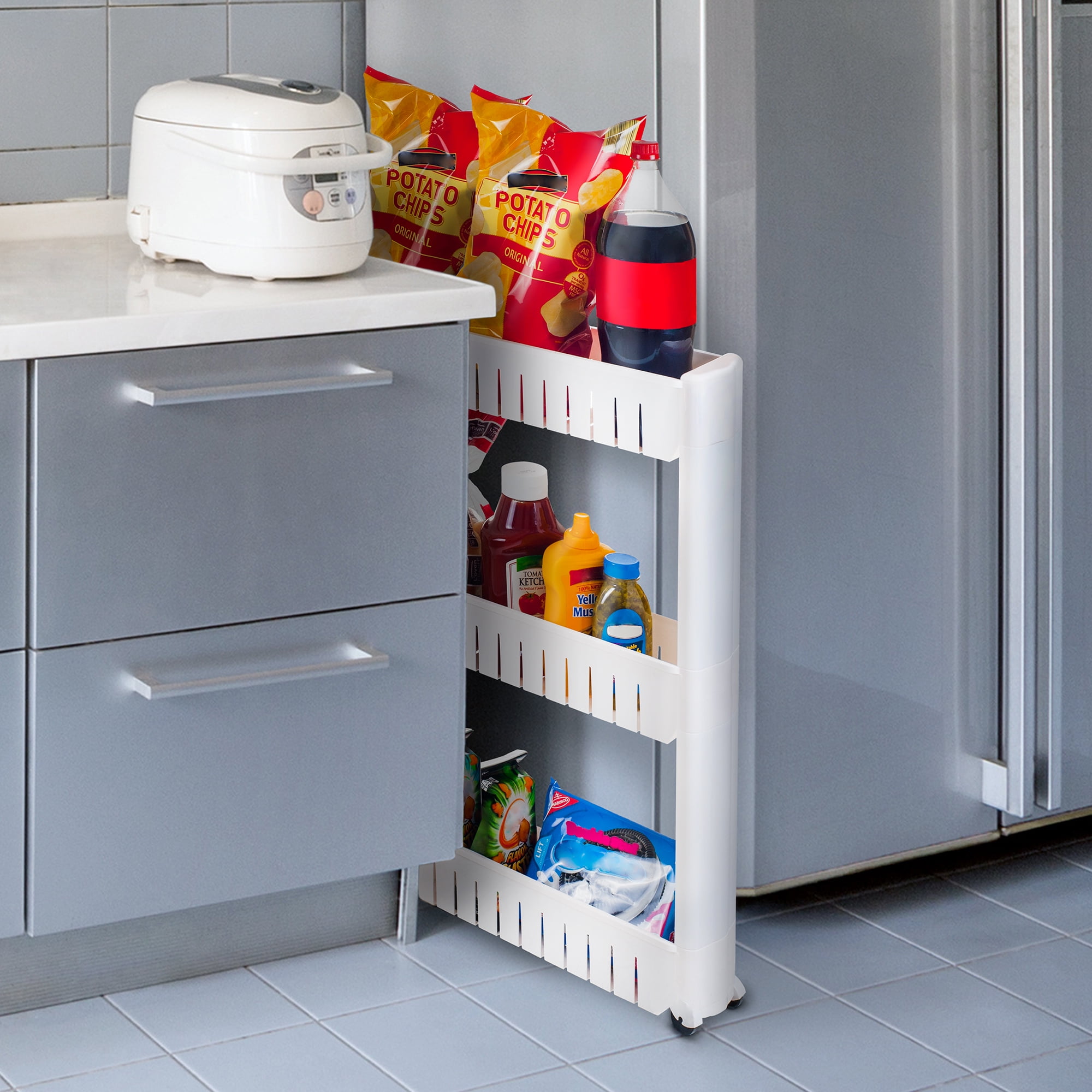 Everyday Home Portable Shelving Unit Organizer with 3 Large Storage Baskets