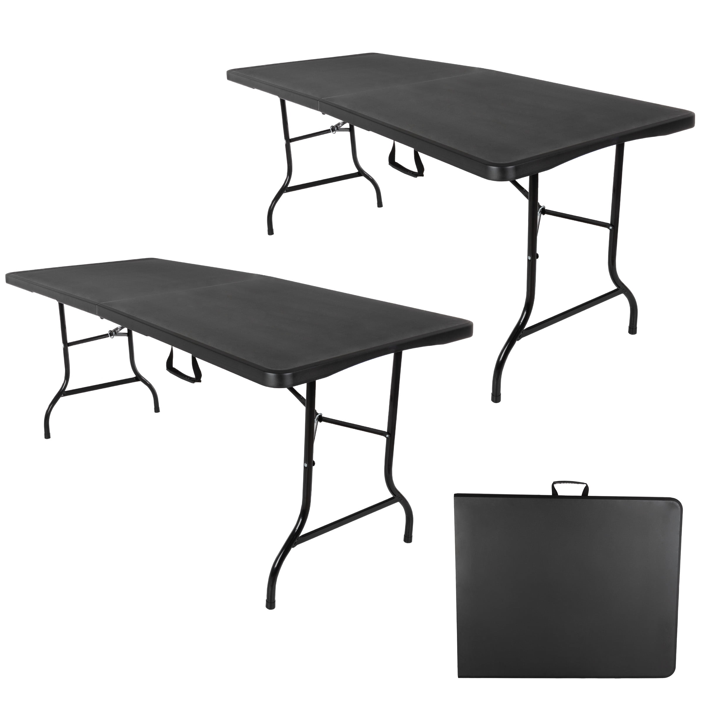 Everyday Home Set of 2, 6-foot-Long Folding Tables for Parties, Dining, and More, Black