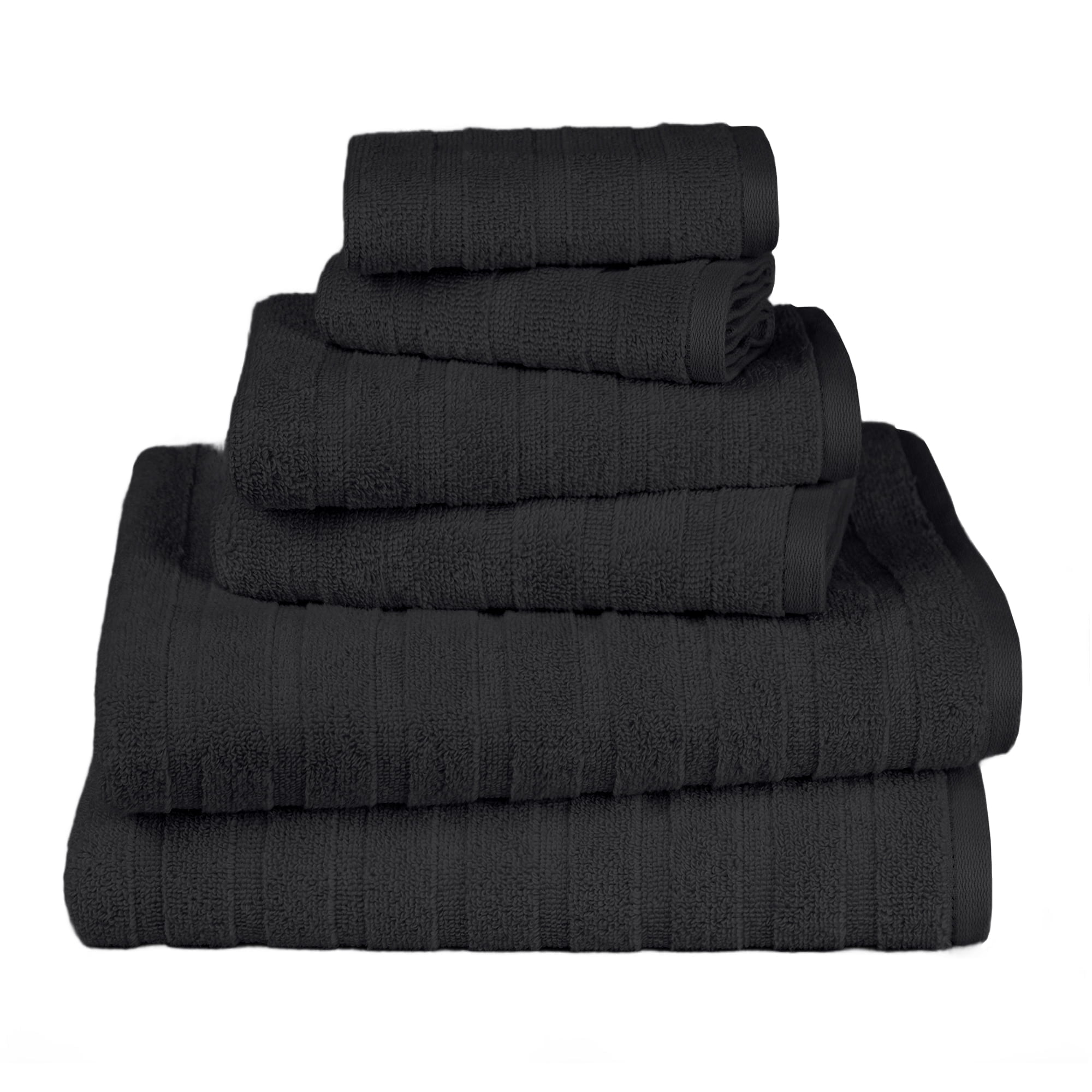 Everyday Home by Trident Quick Dry 6 Pc Bath Towel Set, 100% Cotton , lightweight,Soft, Absorbent, Bathroom Towels, 2 Bath 27"x54", 2 Hand 16"x28", 2 Washcloths 13"x13", Black