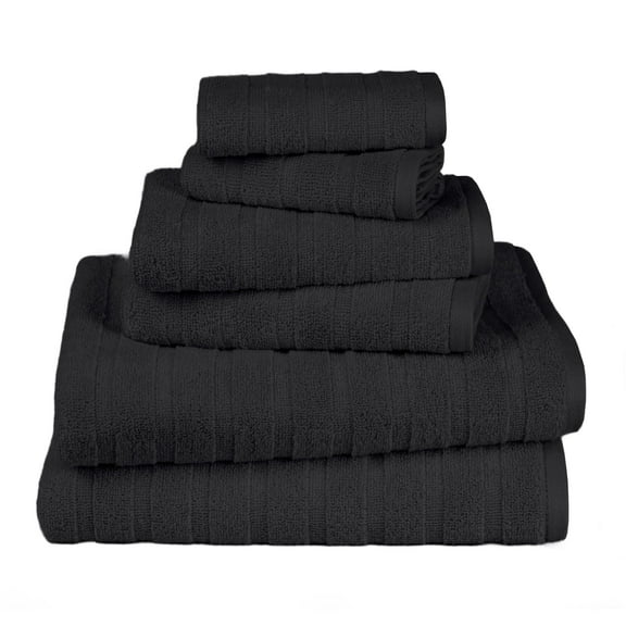 Everyday Home by Trident Quick Dry 6 Pc Bath Towel Set, 100% Cotton , lightweight,Soft, Absorbent, Bathroom Towels, 2 Bath 27"x54", 2 Hand 16"x28", 2 Washcloths 13"x13", Black
