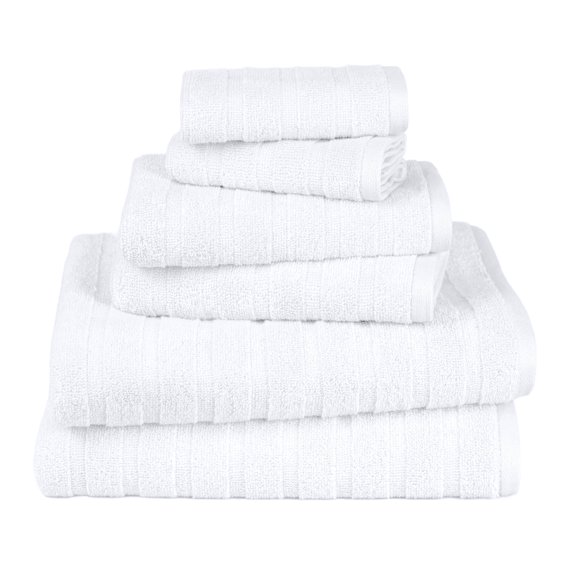 Everyday Home by Trident Quick Dry 6 Pc Bath Towel Set, 100% Cotton , lightweight,Soft, Absorbent, Bathroom Towels, 2 Bath 27"x54", 2 Hand 16"x28", 2 Washcloths 13"x13", White