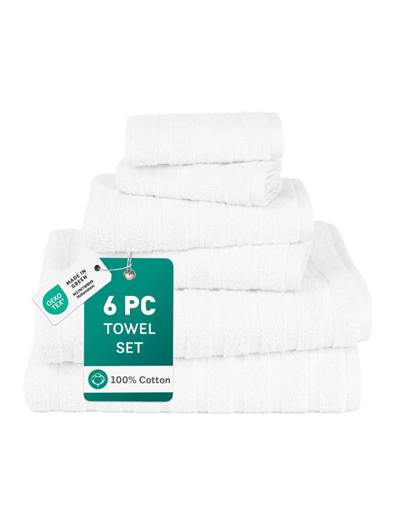 Trident Everyday Comfort Towel Set, Set of 6, Zero Twist Cotton, Hotel Quality Feel, Softness You Can Feel Wash After Wash, White