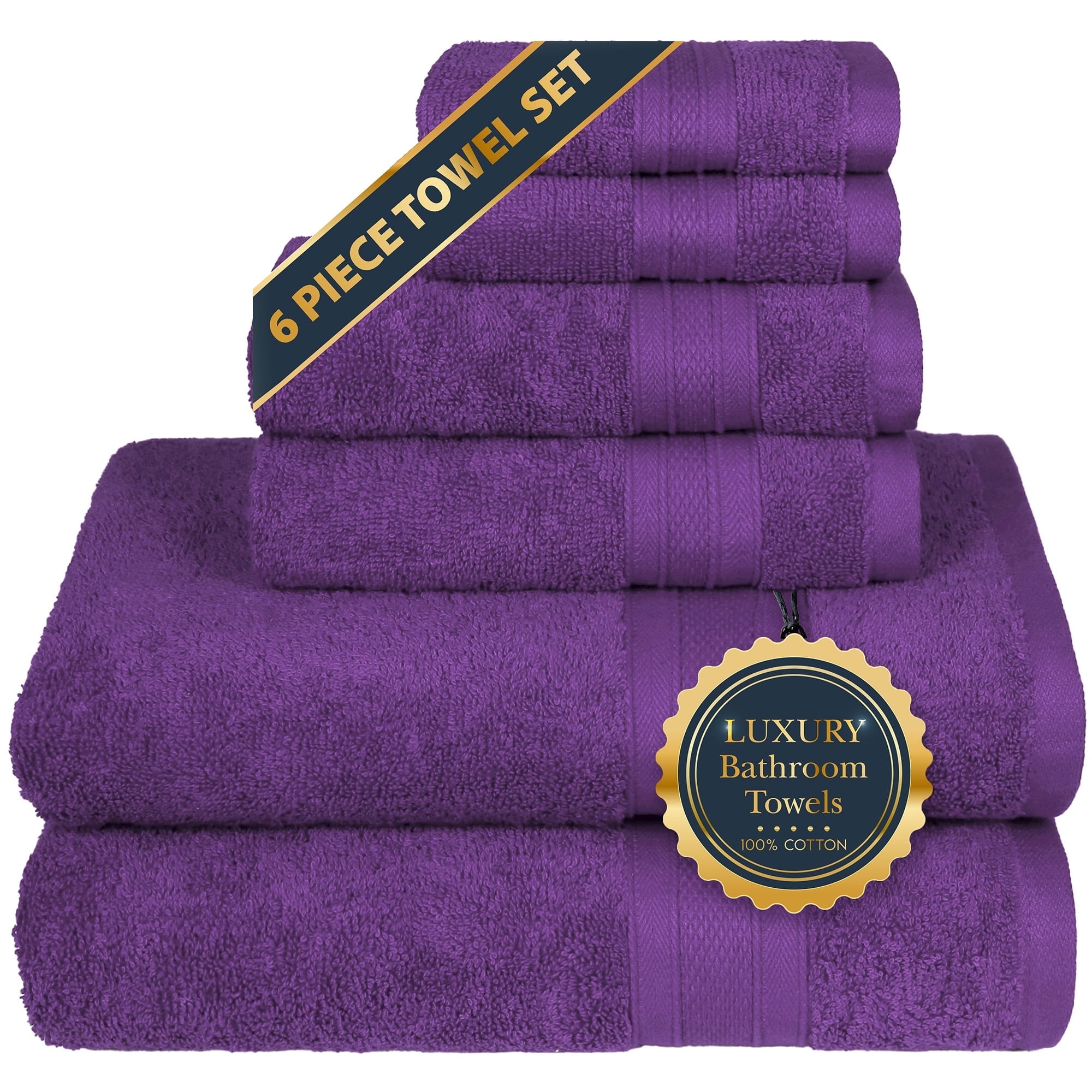 Everyday Home by Trident 6 Pc Bath Towel Set, 100% Cotton, Plush, Absorbent, Soft Comfort ...