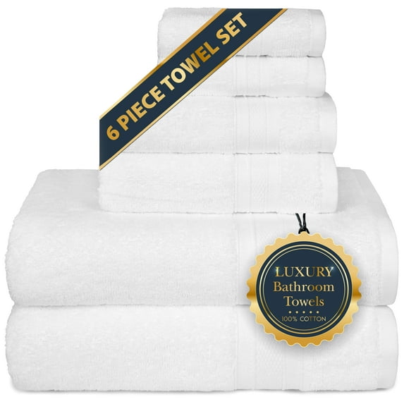 Everyday Home by Trident 6 Piece Bath Towel Set, 100% Cotton, Soft and Absorbent, White