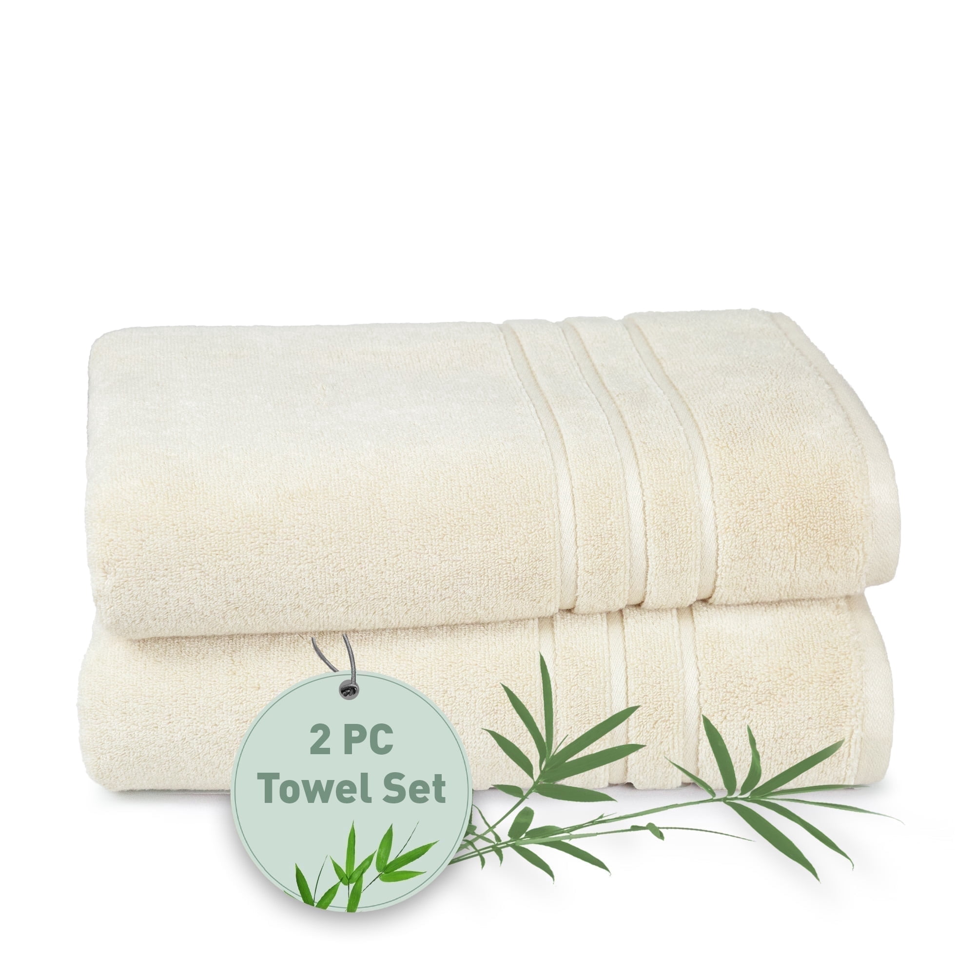 Everyday Home by Trident Eco Twist 2 Piece Bath Towel Set, Cotton and Viscose from Bamboo Towel, Plush, Absorbent, Bathroom Towels, Lamb's Wool