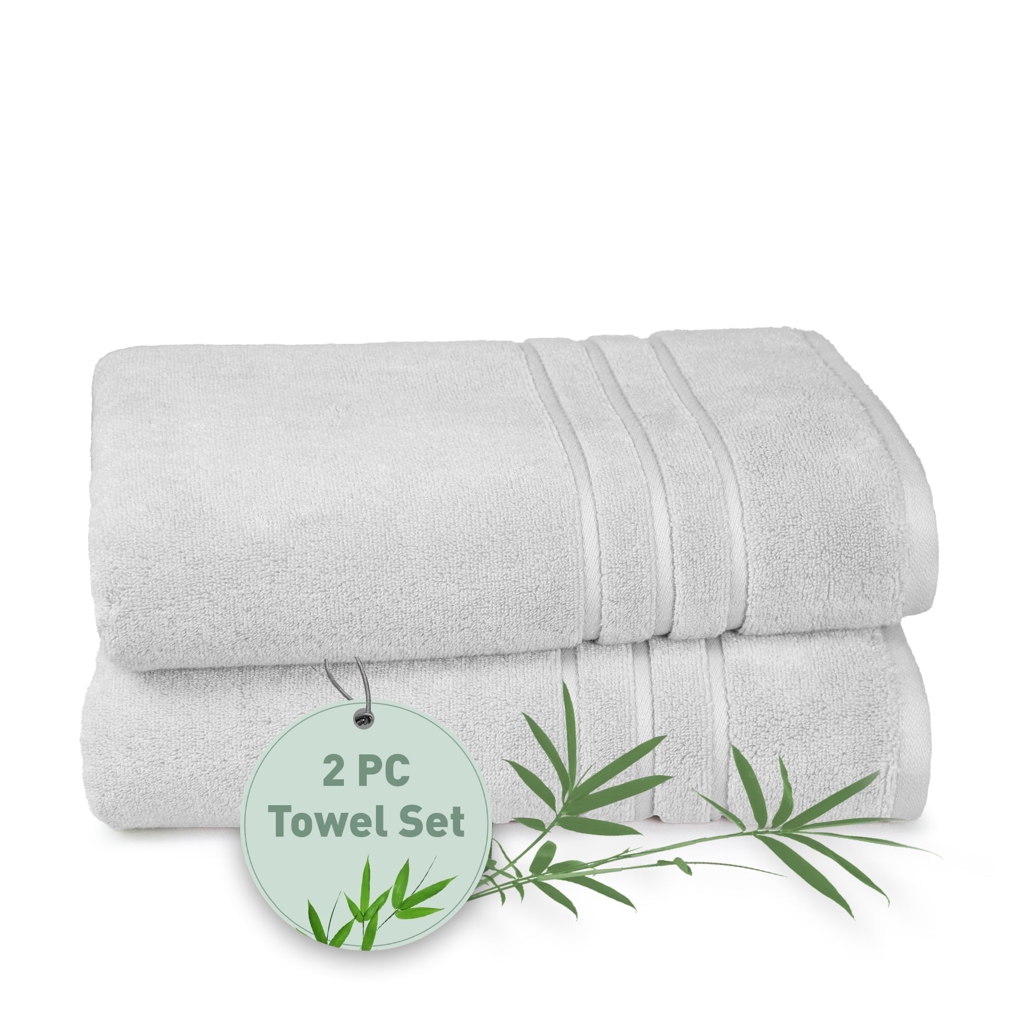Everyday Home by Trident Eco Twist 2 Piece Bath Towel Set, Cotton and Viscose from Bamboo towel, Plush, Absorbent, Bathroom Towels, Silver