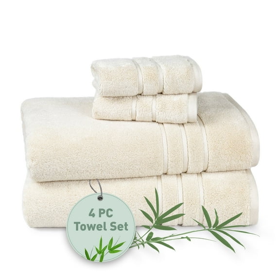 Everyday Home by Trident Eco Twist 4-Piece Towel Set (2 Bath Towels, 2 Washcloths), Cotton & Viscose from Bamboo, Plush, Absorbent, Bathroom Towels, Lamb's Wool