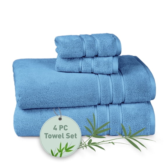 Trident Eco Twist Bamboo Towel Set for Bathroom, 4 Piece, 600 GSM, Hotel-Inspired Luxury Softness, Cotton & Viscose from Bamboo Blend, Low Lint Towels for Family Bathrooms, Sea Blue