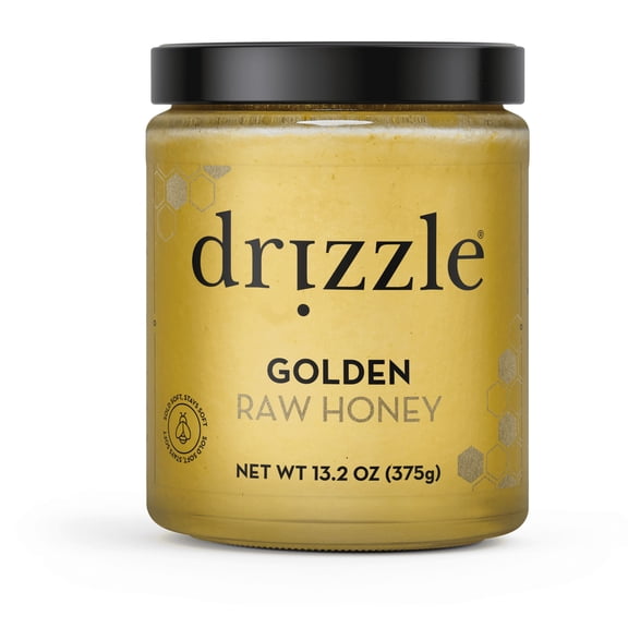 Drizzle Golden Raw Honey - All Natural Pure Raw Honey, Unfiltered & Unheated, Use in Tea & Coffee, Sugar Substitute, Certified Kosher - 13.2 oz Jar (375 g)