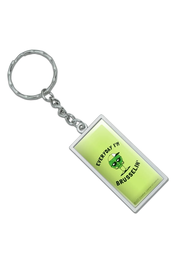 Everyday I'm Brusselin' Brussels Sprouts Hustling Funny Humor Rectangle Chrome Plated Metal Keychain Key Chain