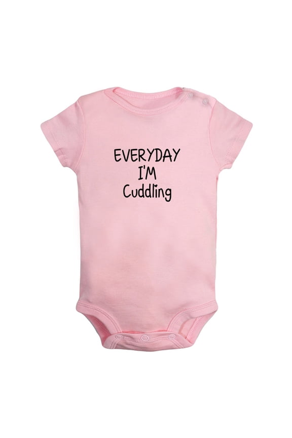 Everyday I'm Cuddling Funny Rompers For Babies, Newborn Baby Unisex Bodysuits, Infant Jumpsuits, Toddler 0-24 Months Kids One-Piece Oufits (Pink, 12-18 Months)