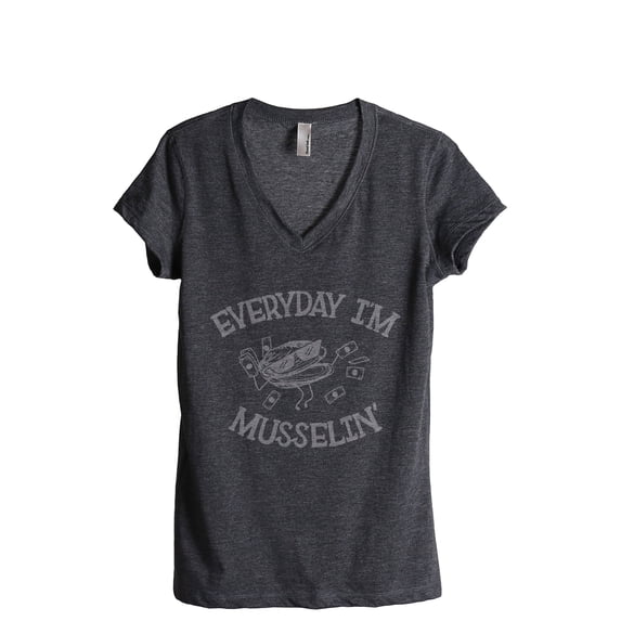 Everyday I'm Musselin Women's Fashion Relaxed V-Neck T-Shirt Tee Charcoal Grey Medium