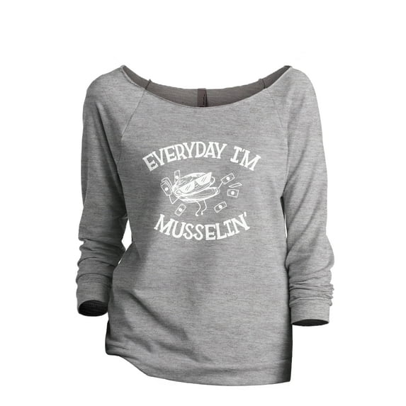 Everyday I'm Musselin Women's Fashion Slouchy 3/4 Sleeves Raglan Lightweight Sweatshirt Sport Grey 2X-Large