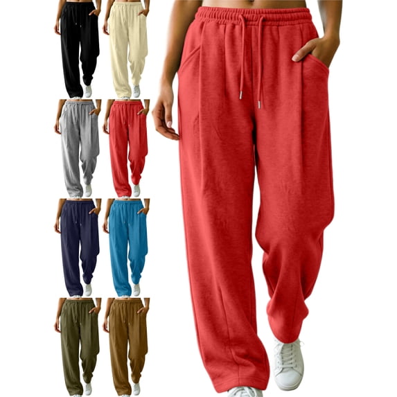 Everyday Joggers for Women Elastic Drawstring Waist with Pockets Loose Fit Casual Relaxed Athletic Workout Home Lounge Sweatpants