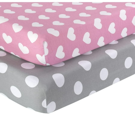 Everyday Kids 2 Pack Fitted Crib Sheet - Hearts/Polka Dots