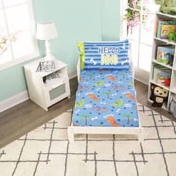 Everyday Kids 2 Piece Dinosaur Toddler Sheets Set, 52 x 28 in, blue dinosaur pattern