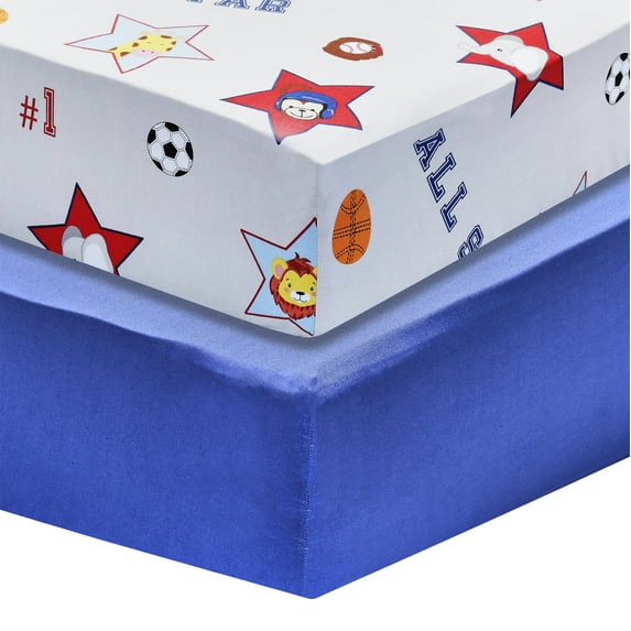 Everyday Kids 2PK Crib Sheets - Jungle Sports and Blue