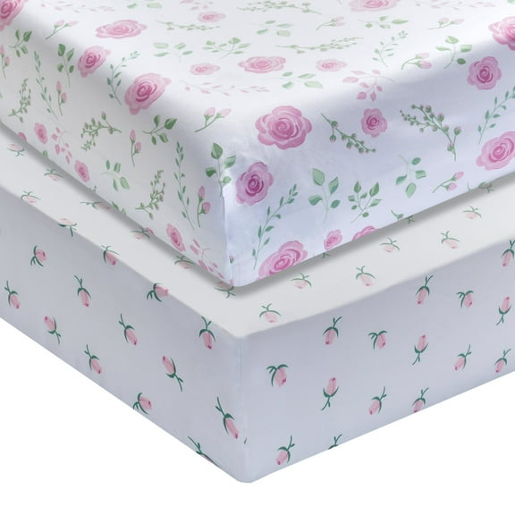 Everyday Kids 2pk Crib Sheet Set - Floral and Rosebud