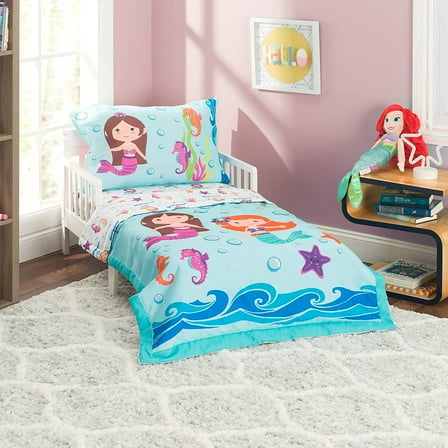 Everyday Kids 4 Piece Toddler Bedding Set -Undersea Mermaids Adventure