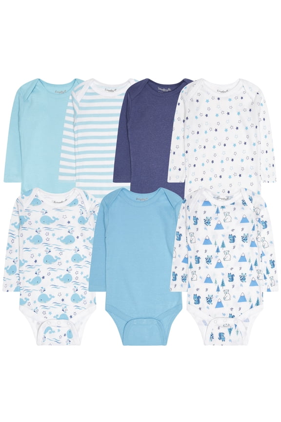 7 Pack Blue Long Sleeve Baby Bodysuits for Boys